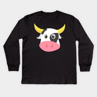 Cute Cow - Cowface Bow farmers Face Kids Long Sleeve T-Shirt